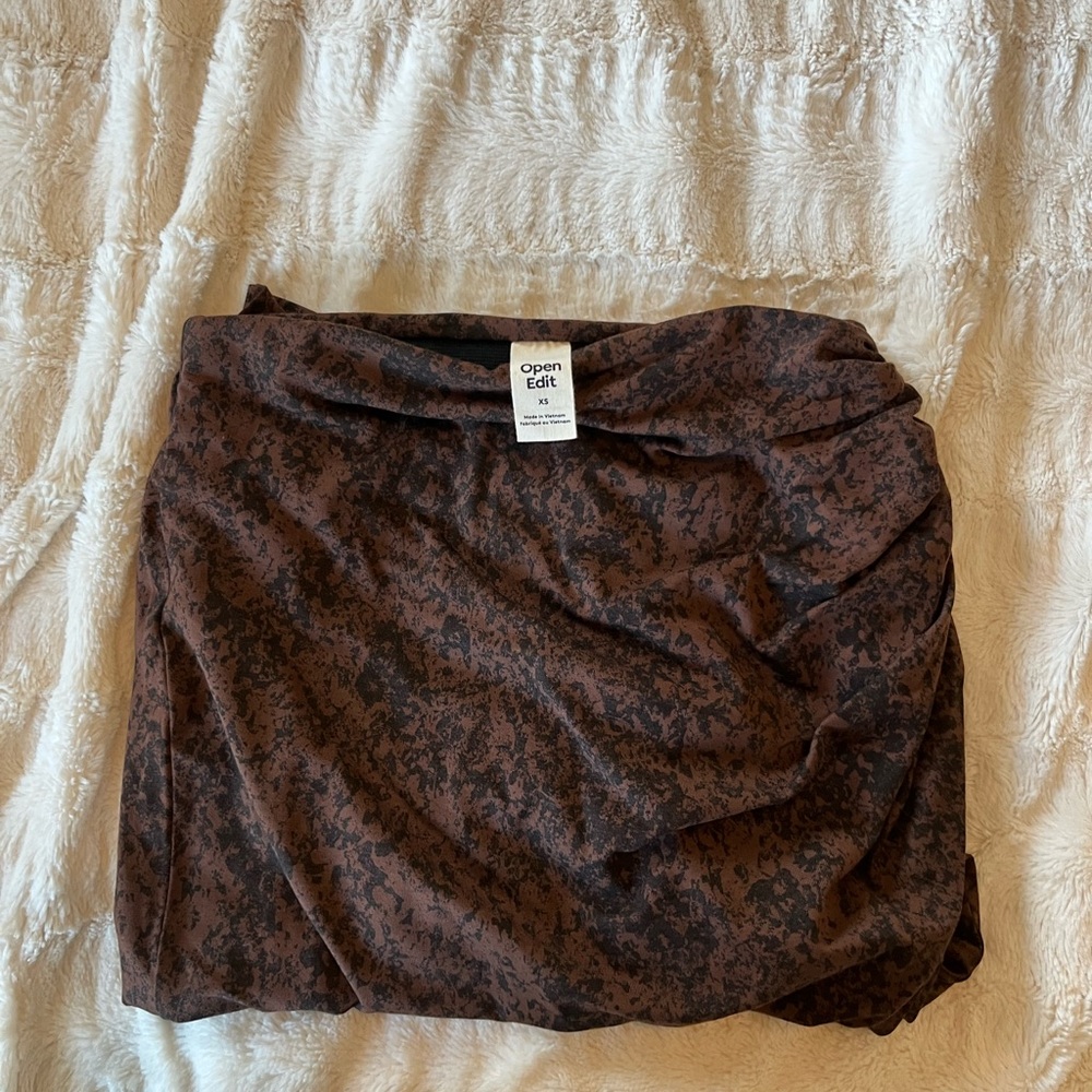 Open Edit NWT Brown Black Ruched Pattern Pencil Stretch Skirt size XS Nordstrom - Picture 7 of 8